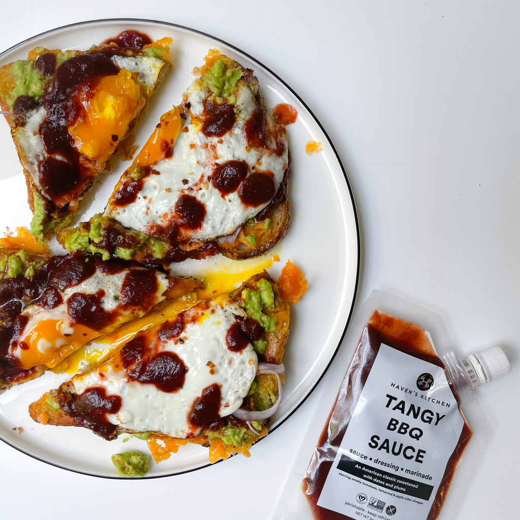 Tangy BBQ Open-faced Breakfast Sandwich