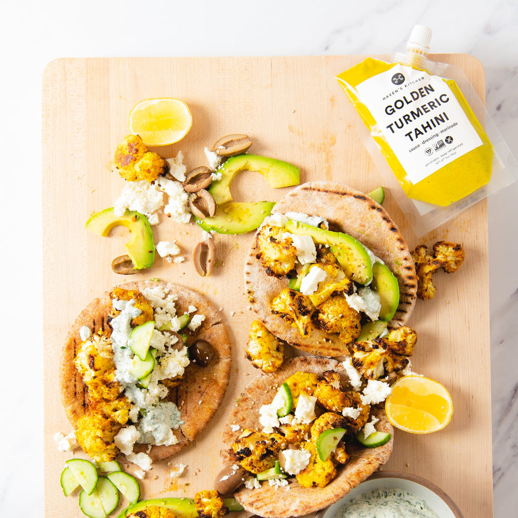 Golden Tahini Pita with Roasted Cauliflower
