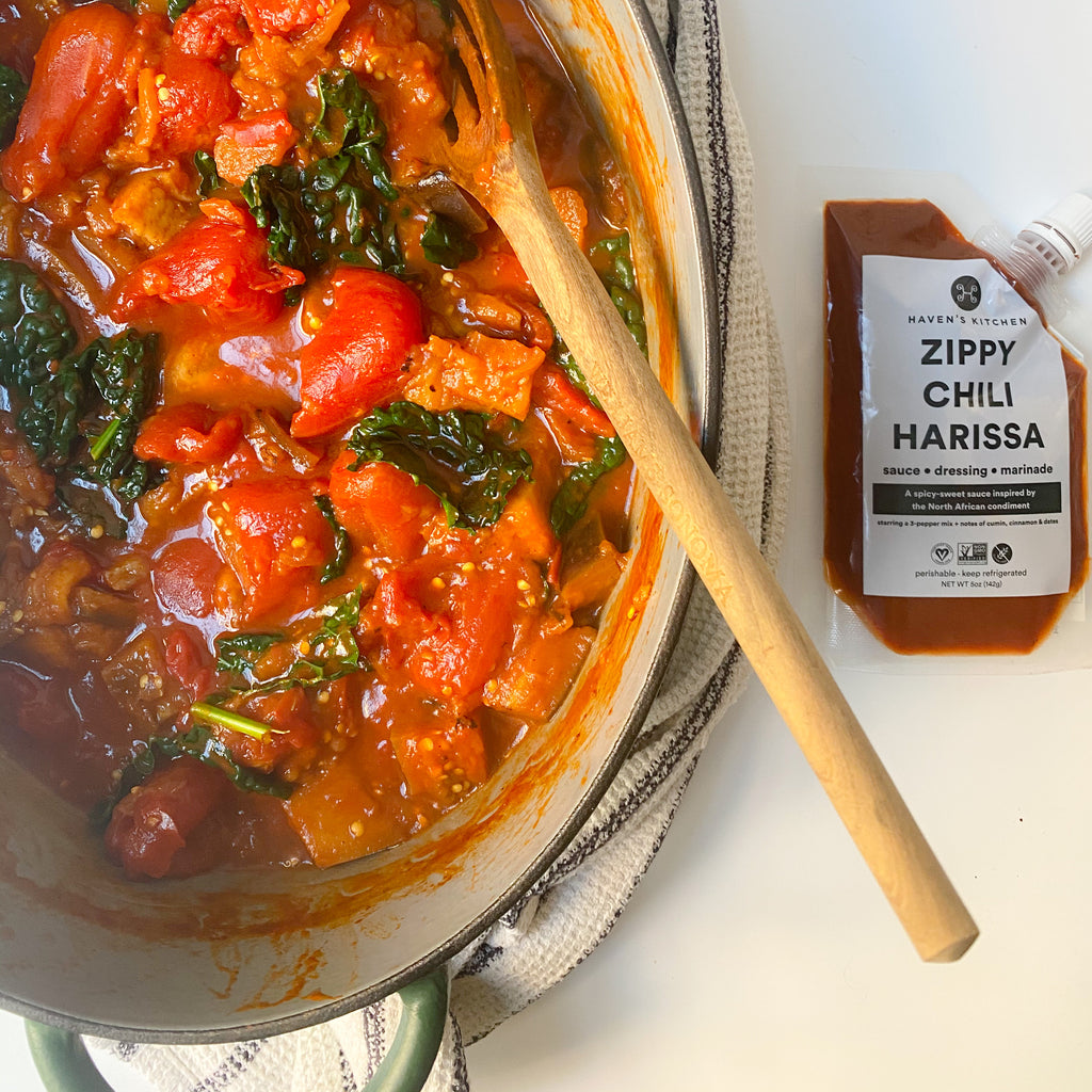 Harissa Simmered Eggplant