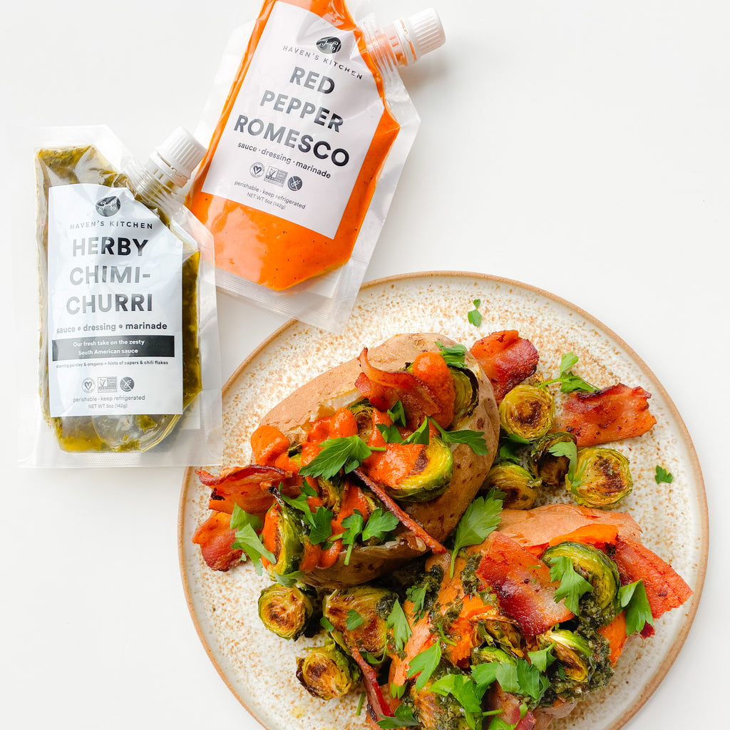 Chimichurri and Romesco Baked Potatoes