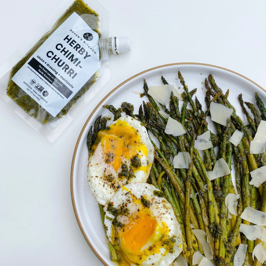Chimichurri Roasted Asparagus with Eggs