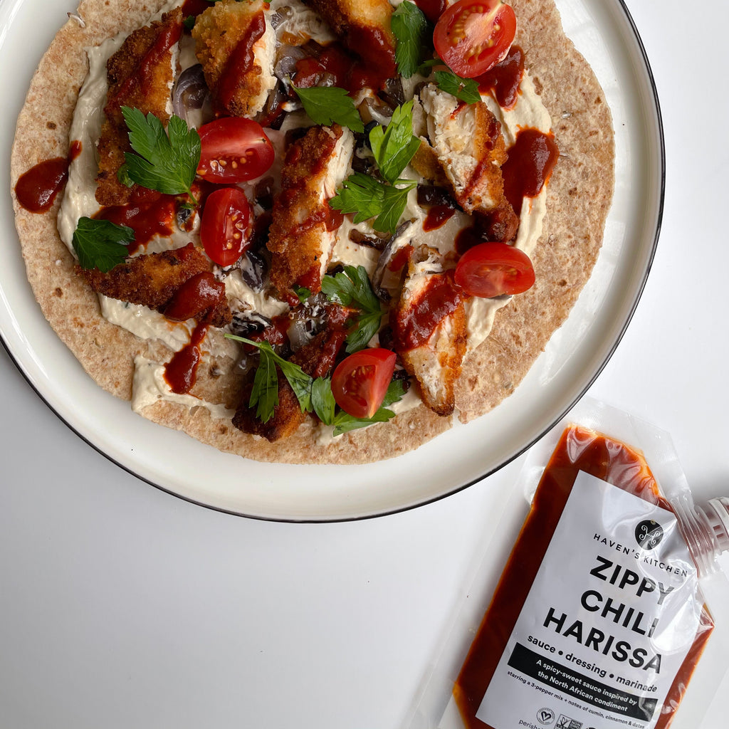 Harissa Hummus and Chicken Wrap