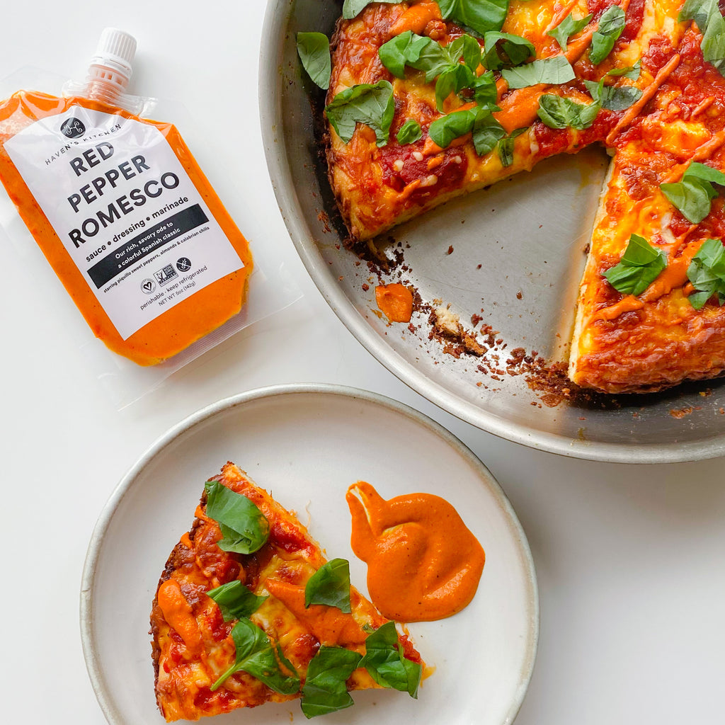 Cheesy Romesco Pizza