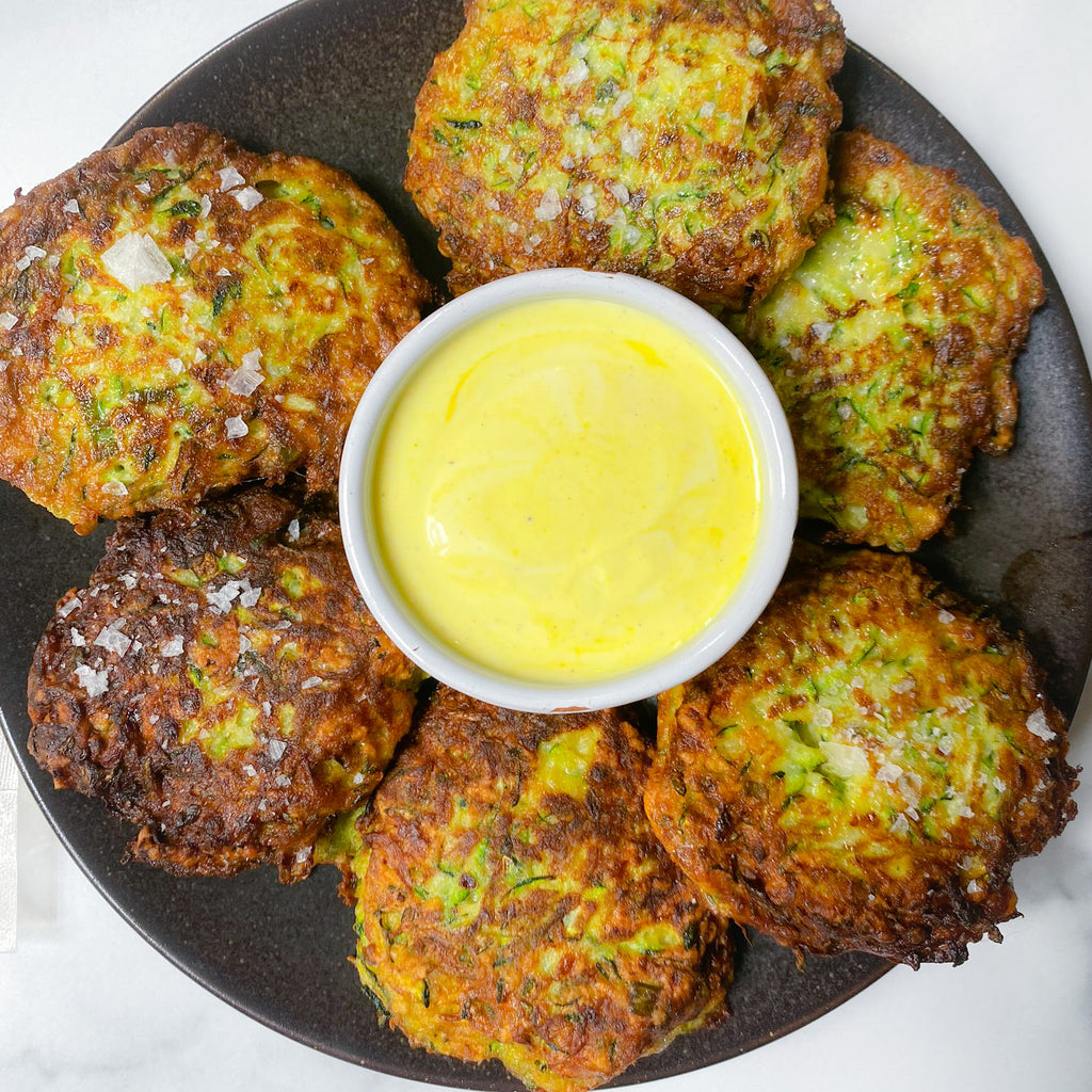 Golden Tahini Zucchini Fritters