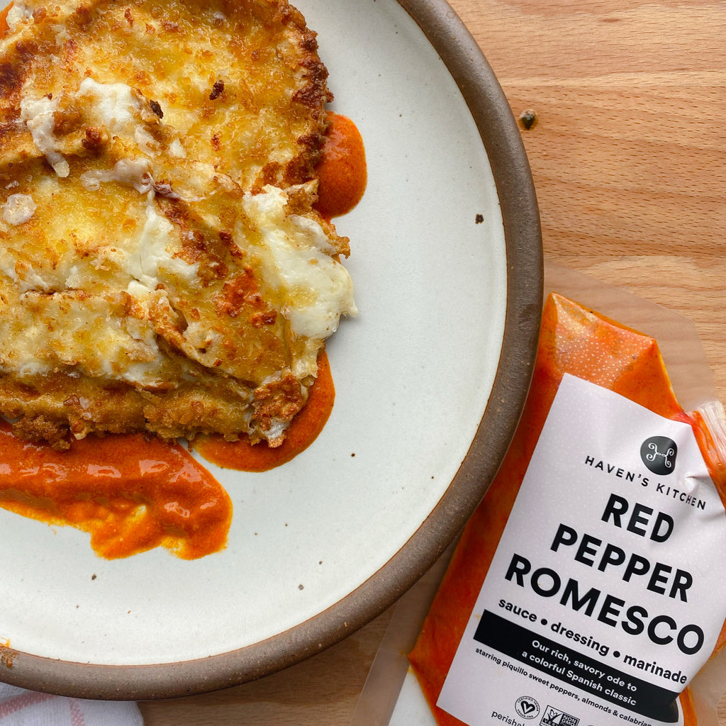 Mozzarella Schnitzel with Romesco