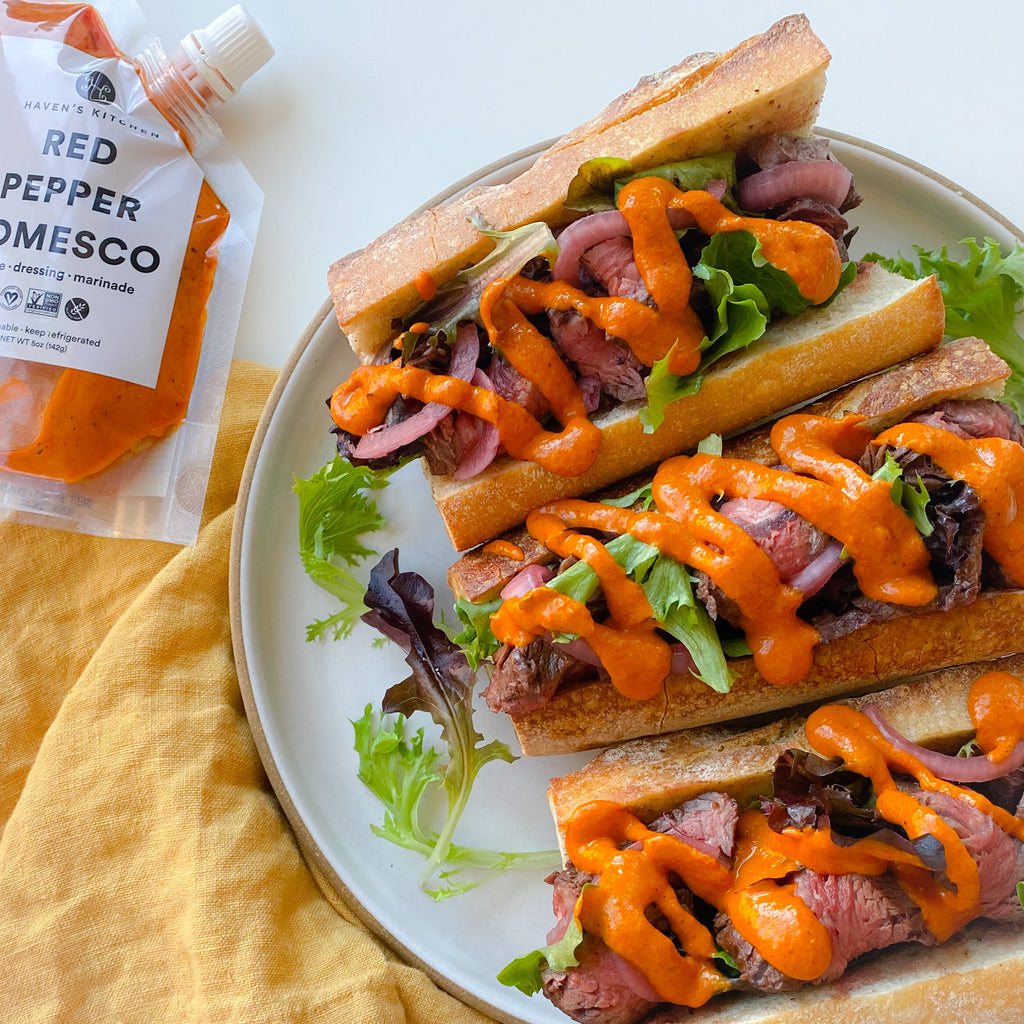 Red Pepper Romesco Steak Sandwich
