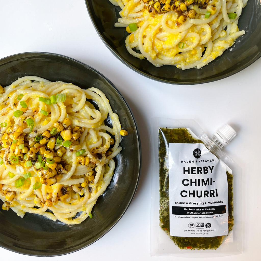 Brown Butter + Chimichurri Corn Bucatini