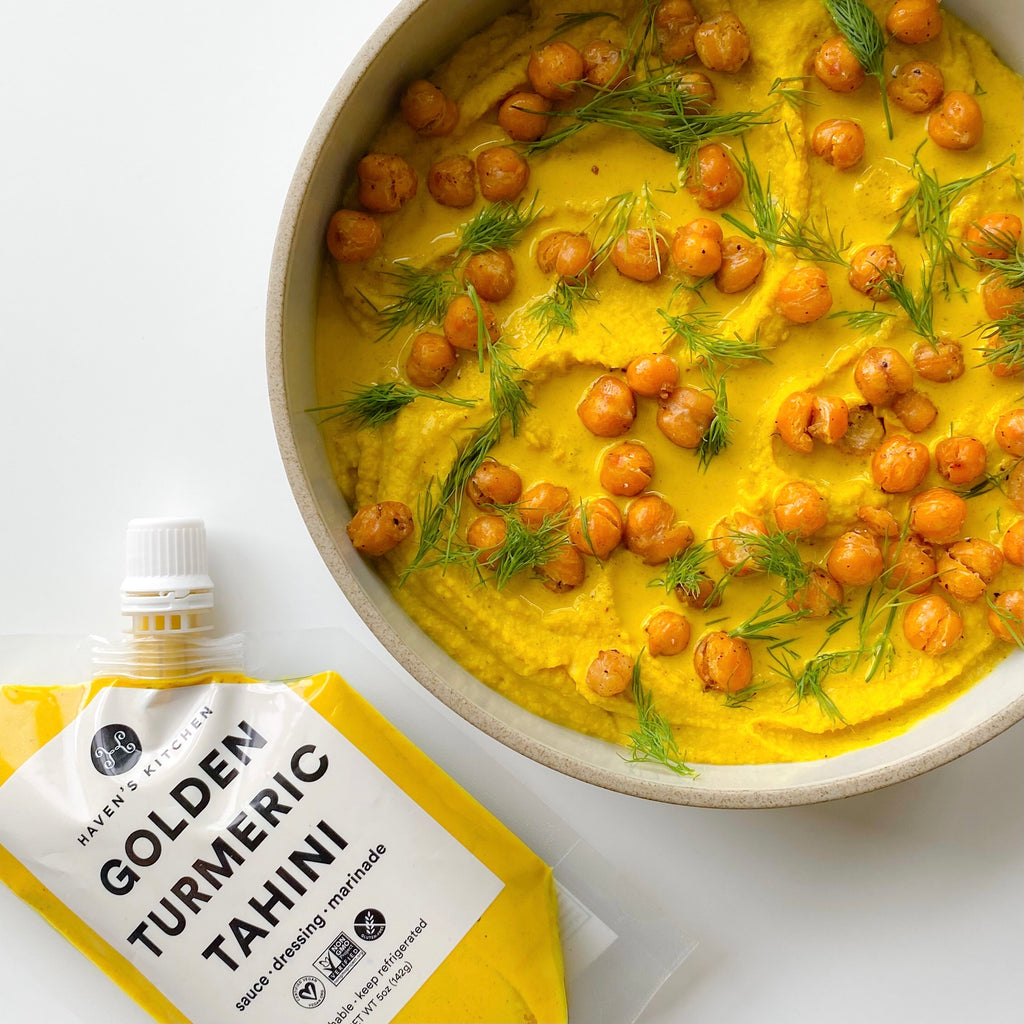 Golden Tahini Hummus with Crunchy Chickpeas