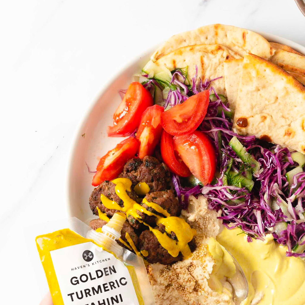 Golden Tahini Mezze Platter with Lamb