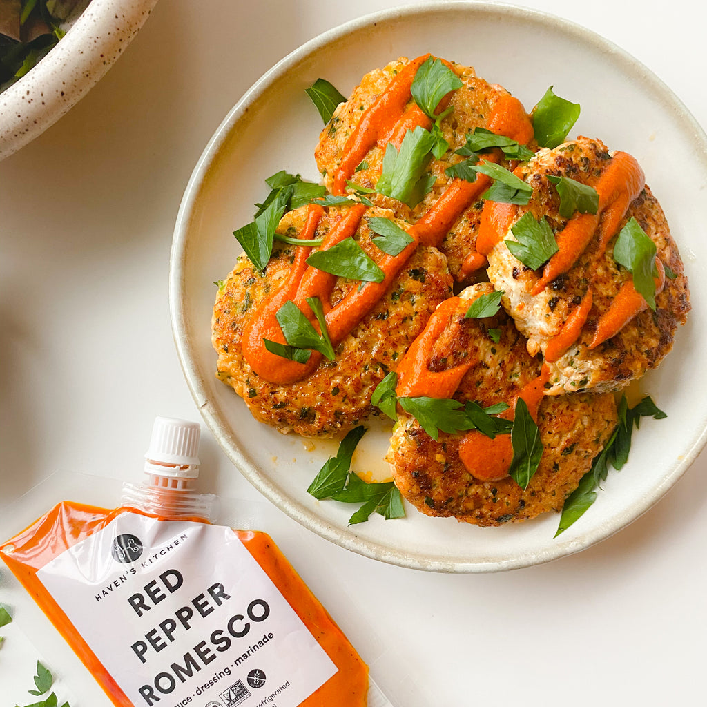 Romesco Salmon Burgers