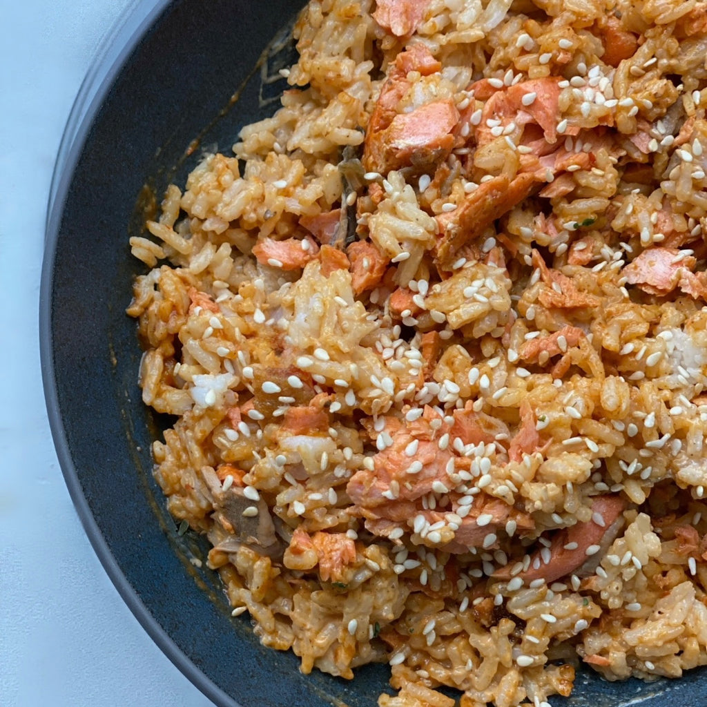 Gingery Miso Salmon Rice with Harissa Mayo