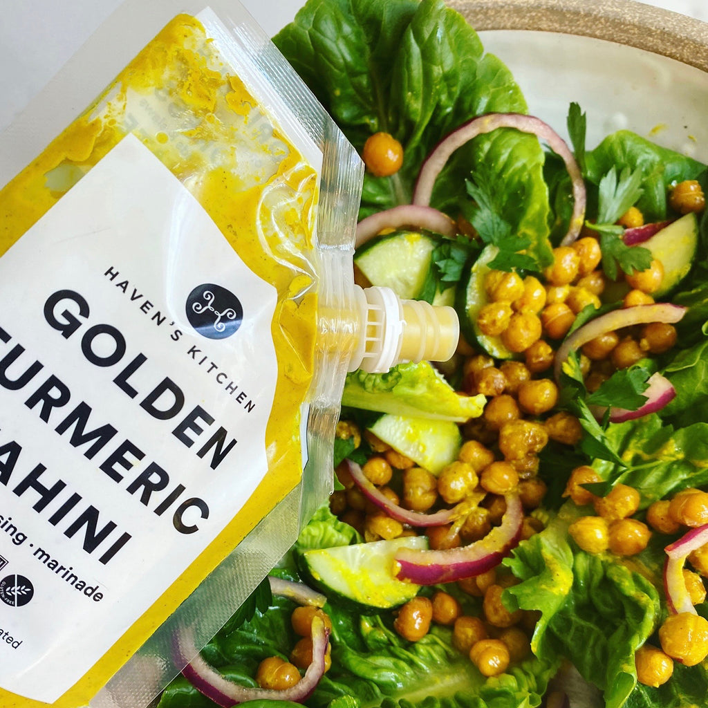 Golden Turmeric Tahini Salad with Roasted Chickpeas